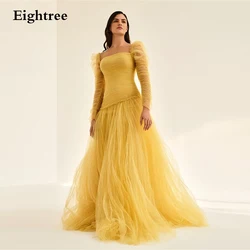 Eightree Yellow A Line Weeding Party Dress Gowns Strapless Full Sleeves Long Formal Celebrity Evening Night Prom Dresses 2022