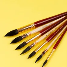 Белка волос Круглый пик не осыпающиеся акварельные кисти с деревянной ручкой кисти для рисования художественные для рисования акварельных кистей