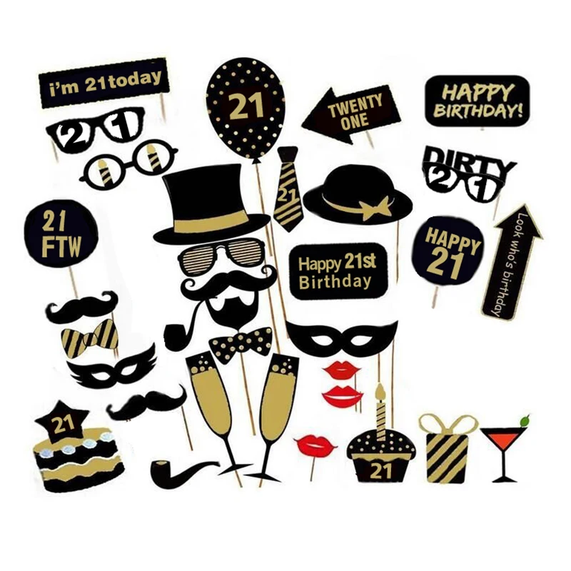 

Birthday Photo Booth Props with Strike a Pose Sign - Printed Pieces with Sticks for Birthday Decoration Party Supplies