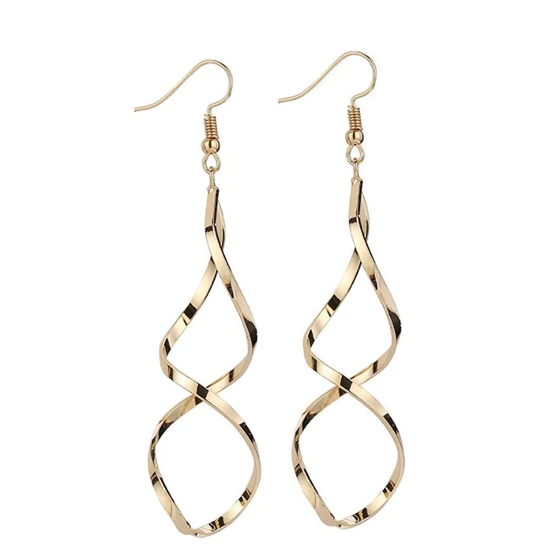 OMHXZJ Jewelry Wholesale HS228 Fashion Woman Girl Party Birthday Wedding Gift Spiral 925 Sterling Silver Needle Drop Earrings - Цвет камня: gold