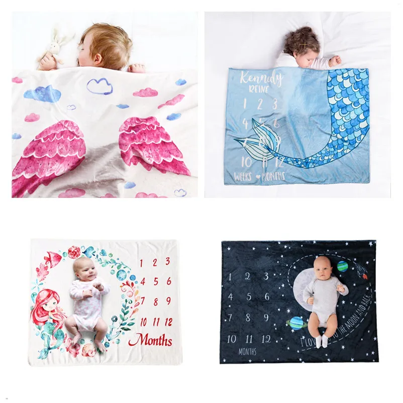 Manta de Franela suave para bebé, Alfombra de fotografía con alas para recién nacido, con dibujos de Ángel, Milestone, accesorios para fotos para dormir y gatear