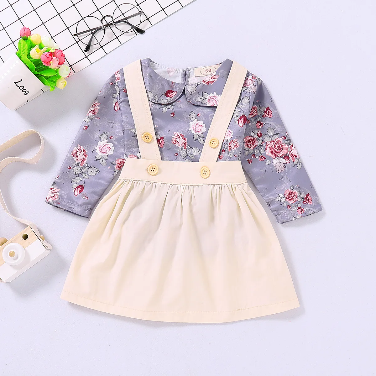 

Women's Small Infant Children's Clothing Child Small Floral Suspender Strap Suit Skirt Two-Piece 191058