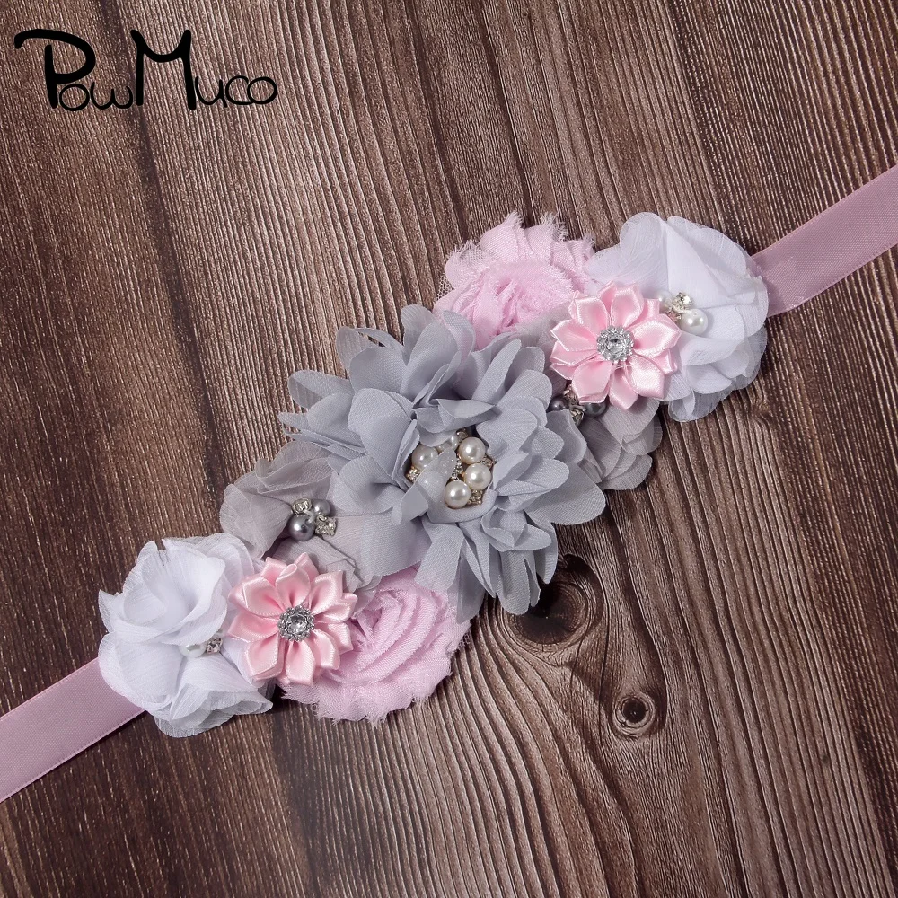 

Powmuco Hand Sewn Rhinestone Chiffon Flowers Women Belts Fashion Bridesmaids Dress Decoration Sash DIY Accessory Birthday Gifts