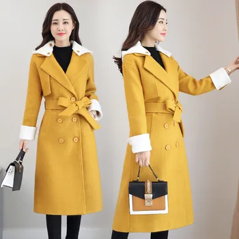 

Elegant Vintage Women X-Long Cashmer Coat Fashion Slim Women's Woolen Jacket With Sashes Single Button Coat And Jacket