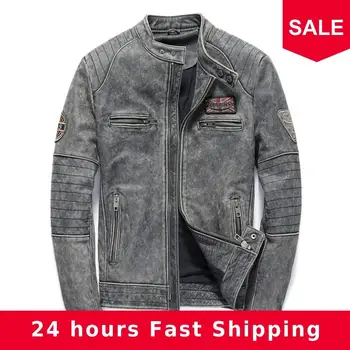 

2020 Vintage Black Men Biker's Leather Jacket Plus Size XXXL Genuine Thick Cowhide Slim Fit Motorcycle Leather Coat