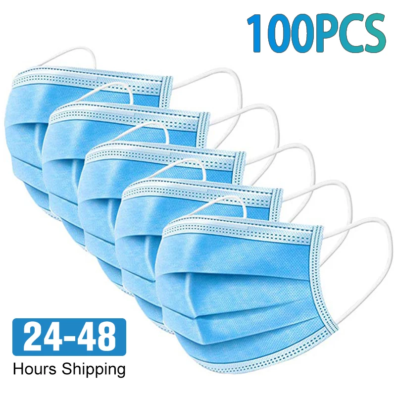 

100PCS 3 layer Non Woven Disposable Mask Anti Dust Bad Smell Face Gas Masks Protection Fabric Dust Protective Mask Mascarillas
