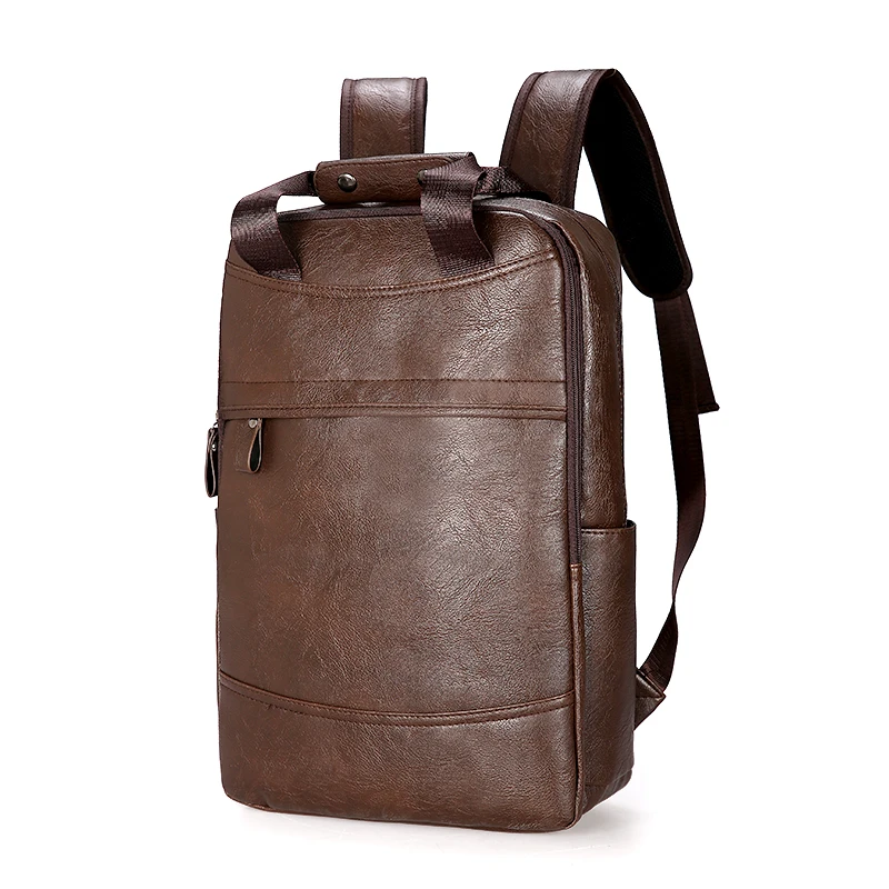 Backpack PU Leather Bagpack Large laptop Backpacks Male Mochilas Casual Schoolbag For Teenagers Boy Brown Black High quality