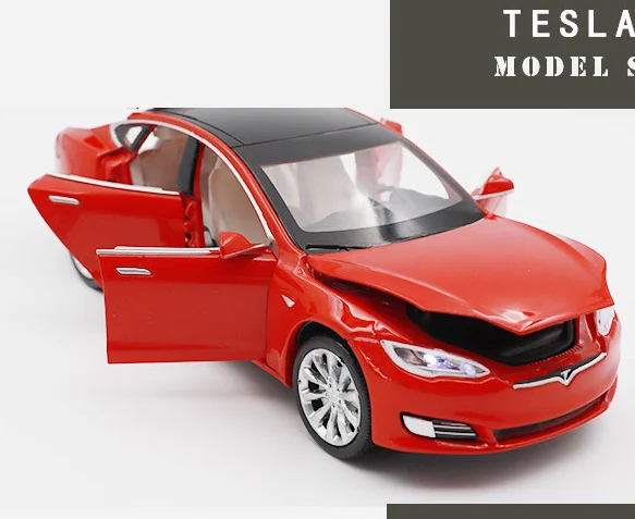 2020 new 1:32 Simulation of the second generation Tesla Model s acousto optic alloy car model children's toy car red car 9