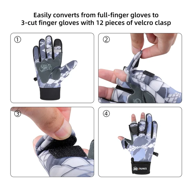 RUNCL Sport Winter Fishing Gloves 1Pair Lot 3 Half Finger Breathable Leather Gloves Neoprene PU