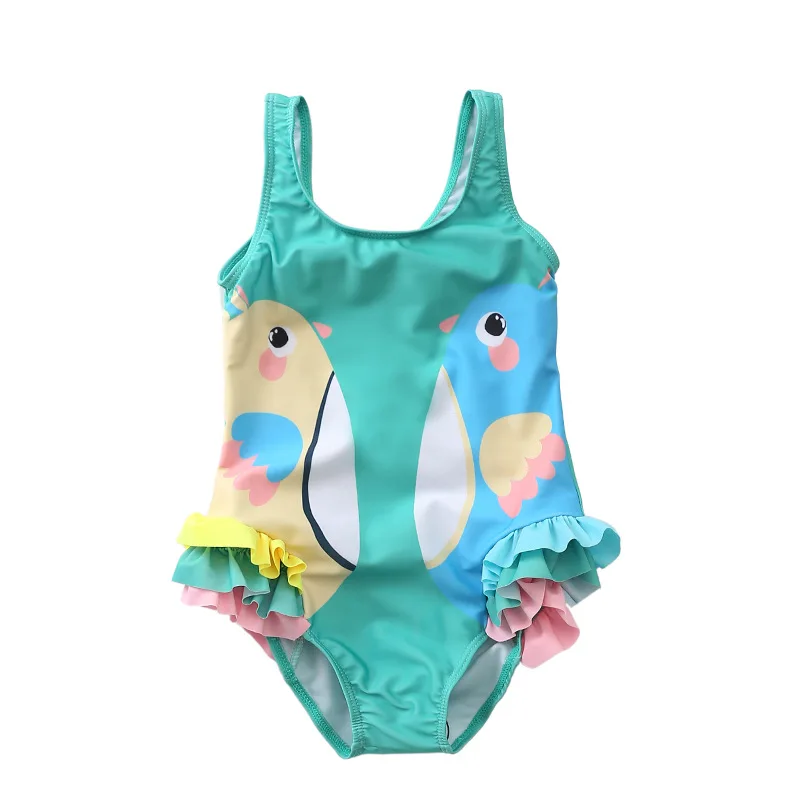 1-5 Years Baby Girl Swimwear Cute Cartoon Bird Fish Princess Girls Swimsuit