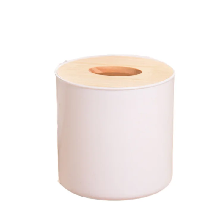 

New Kind of Thickened Bamboo Cover Paper Towel Box Living Room Desktop Carton Environmental Protection Plastic Cylinder