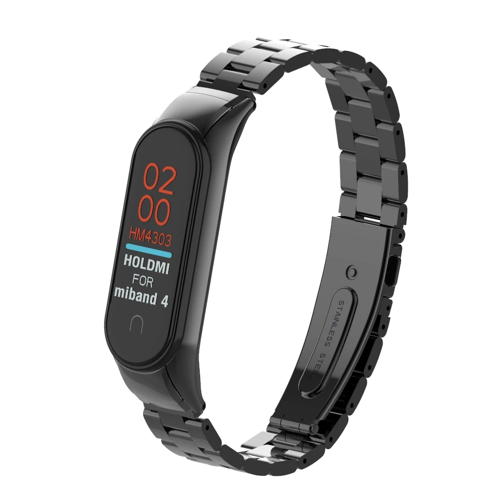 Для Xiaomi mi Band 3 4 металлический твердый стальной ремешок с тремя бусинами для mi Band 3 4 модный умный Браслет correa Band 4