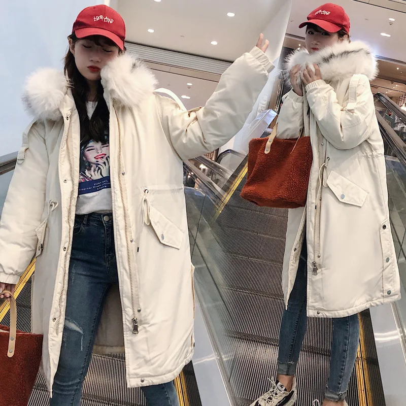 

Mid-length Cotton Coat Women's 2019 New Style Korean-style Lambs Wool Parka INS Hong Kong Style Students Thick Cotton Overcoat
