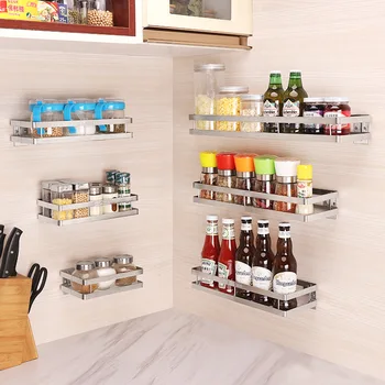 

Kitchen Wall Shelf Storage Organizer Shelf Spice Rack Punch Free Stainless Steel Storage Shelves Rack for Kitchen Bathroom
