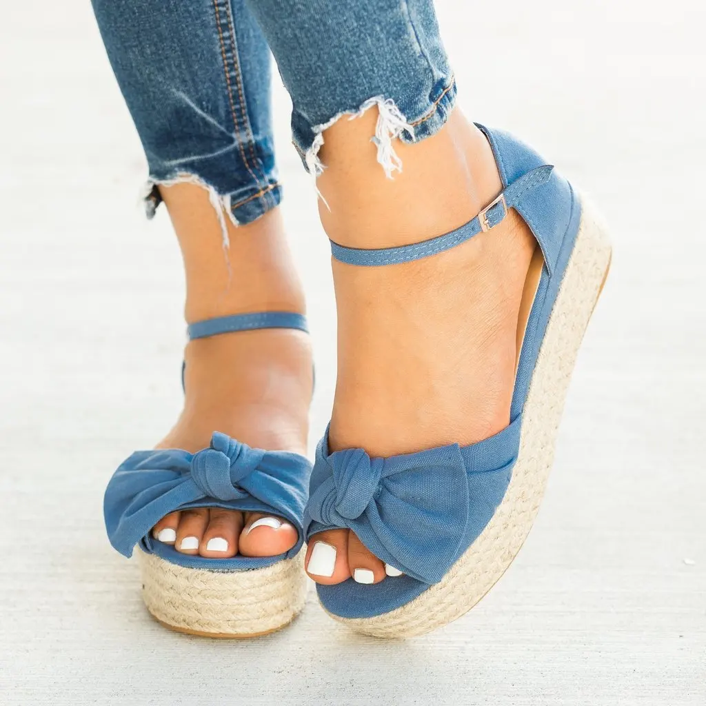 

Sandals Women Wedges Shoes Bow-knot Mid Heels Sandals Summer 2020 Flop Chaussures Femme Platform Sandals Sandalia Feminina