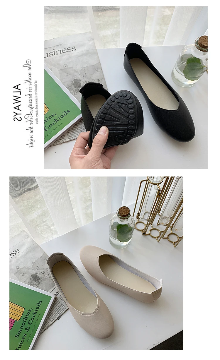 Single shoes female autumn flat bottom wild round head Korean version shallow mouth a pedal work shoes