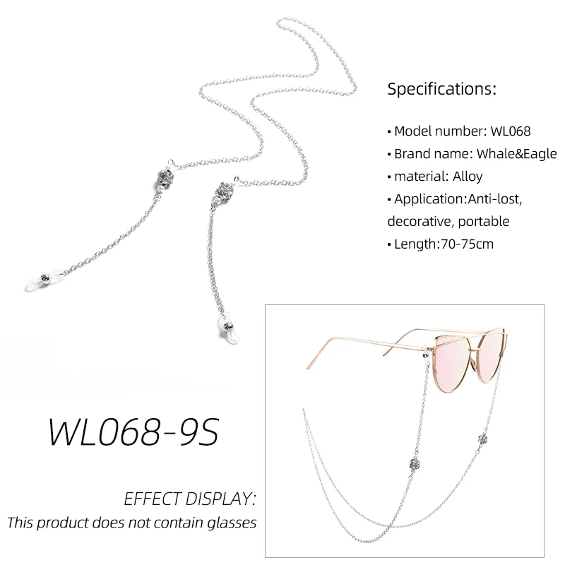 Очки, цепь из сплава, для солнцезащитных очков, для мужчин и женщин, анти-потеря, украшение, Висячие аксессуары для шеи, силикагель, регулируемый - Цвет: WL068-9S