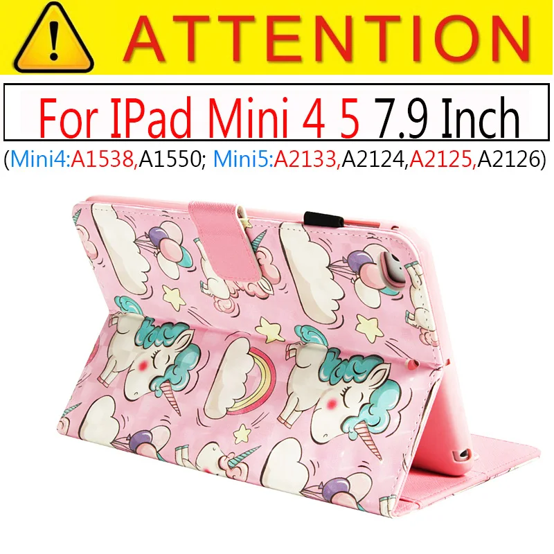 Для Apple Ipad Mini 1 2 3 Чехол мультяшный Единорог PU кожаный чехол для IPad Mini 4 5 7,9 дюймов Смарт планшет стенд Fundas чехол - Цвет: Mini 4 5 01