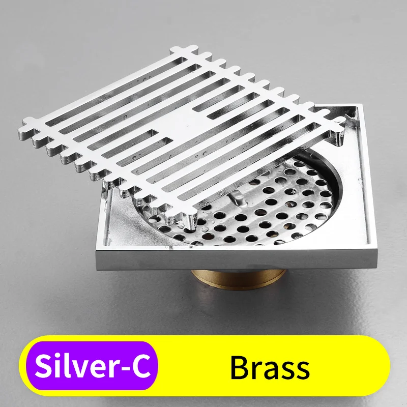Brass-Silver-C Трапная крышка черная латунная плитка вставка балкон Туалет Ванная комната Душ слив волос фильтр квадратный анти-запах Пол Отходов решетки - Цвет: Brass-Silver-C