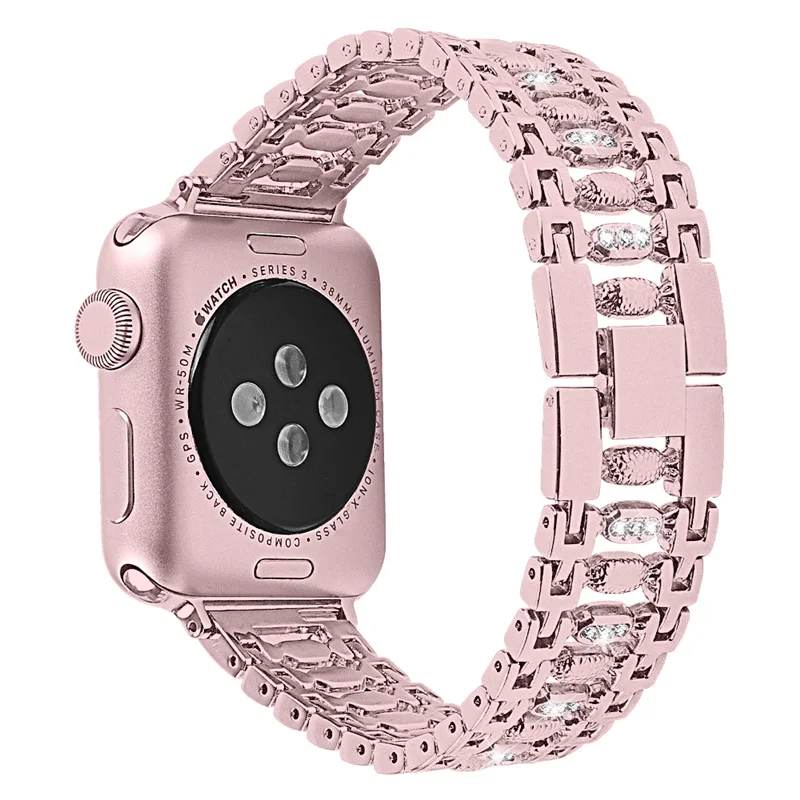 Rose Pink Ремешок для Apple Watch, металлический браслет 40 мм, 44 мм, 38 мм, 42 мм, iWatch, стразы, браслет из нержавеющей стали, часы - Цвет ремешка: Rose Pink