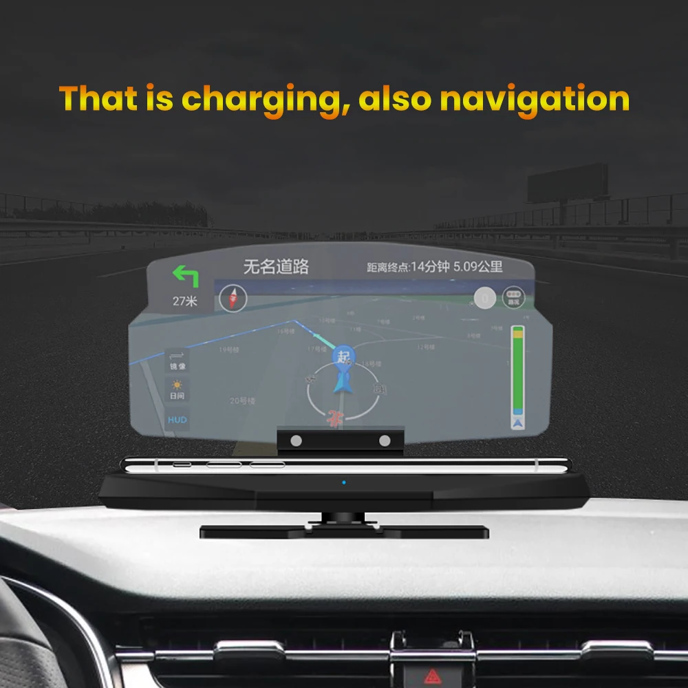 AOSHIKE 6 дюймов HUD Дисплей для держателя телефона Беспроводное зарядное устройство Автомобильный навигатор держатель мобильного телефона для Iphone samsung huawei
