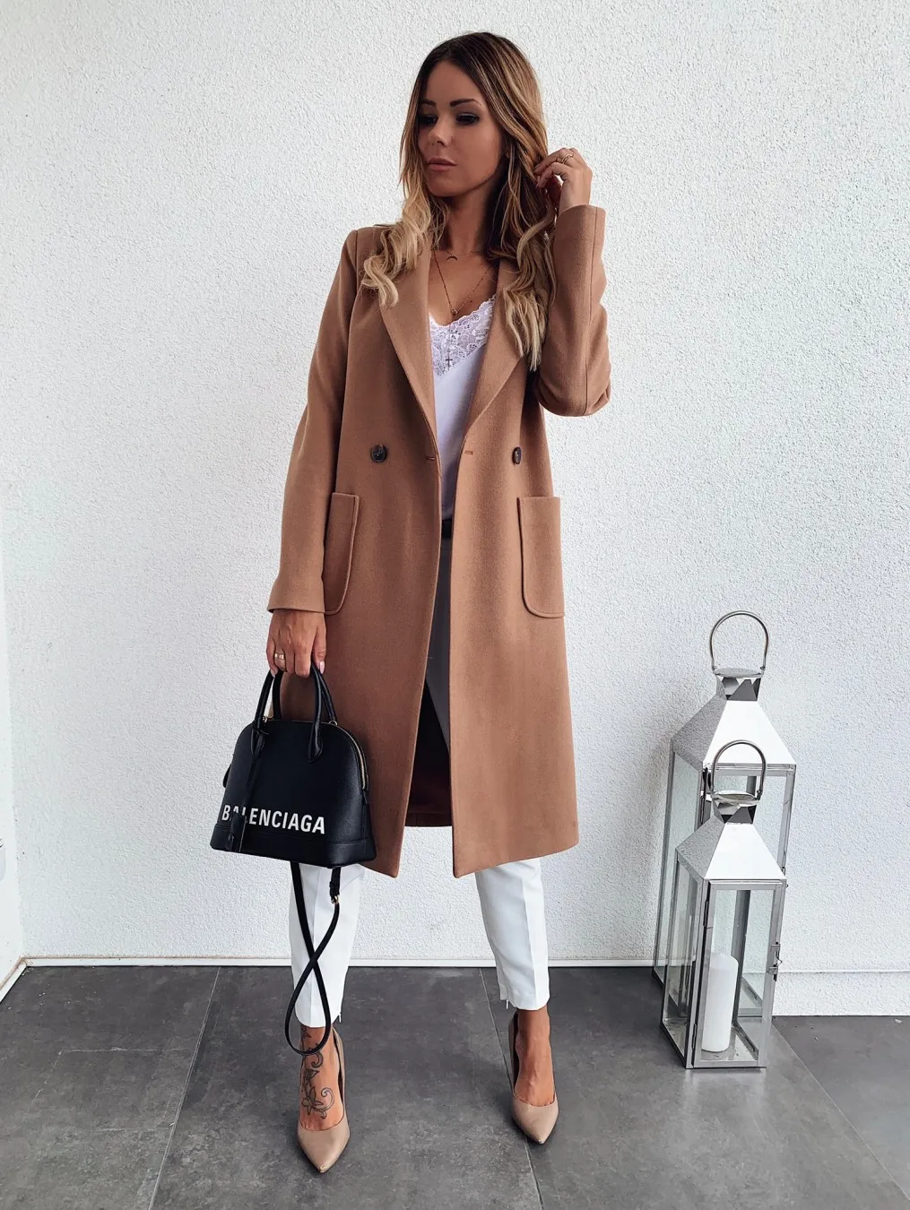 

Winter Wool Jacket Coat Women Retro Long Sleeve Pocket Vintage Outwear Plus Size Streetwear Female Clothes Office Ladies Trench