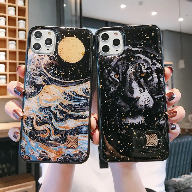 Luxury Silicone Phone Case For iPhone 11 Pro Xs Max X XR 6 6s 7 8 Plus Tiger Wave Shockproof Glitter Protective Soft Back Cover Luxury Silicone Phone Case For iPhone 11 Pro Xs Max X XR 6 6s 7 8 Plus Tiger Wave Shockproof Glitter Protective Soft Back Cover