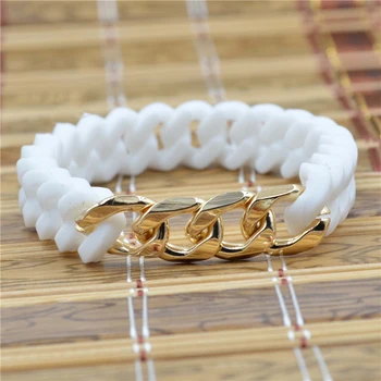 New Simple Silicone Twist Energy Multicolor Colors Acrylic Metal Cuban Chain Bracelet for Women Men Fashion Friendship Teen Gift