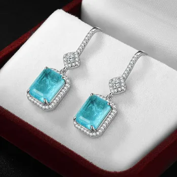 

Funmode Fashion Big Square Blue CZ Pendant Earring For Women Wedding Party Drop Earring Brincos Mujer FE113