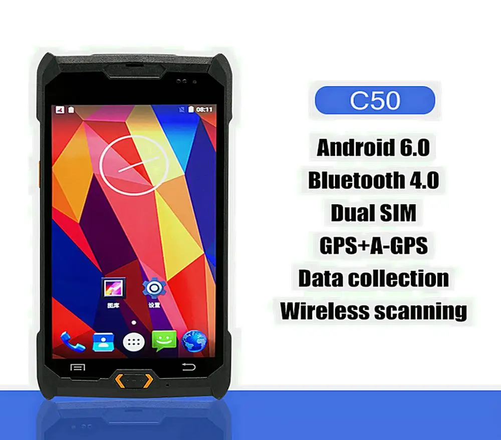 Можно крепить любые приспособления: PDA C50 ручной терпинал POS прочный IP67 Android 6,0 можно крепить любые приспособления: PDA штрих-кода QR сканер WiFi Bluetooth 4G Портативный заказ можно крепить любые приспособления: PDA для склада