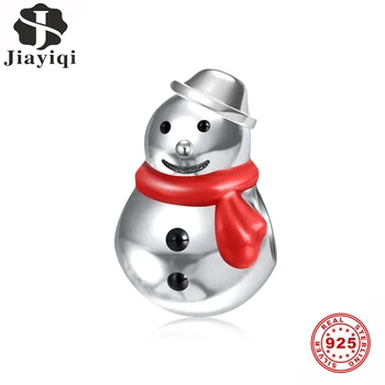 

Jiayiqi Christmas Snowman Charms 925 Sterling Silver Red Dripping Oil Beads Fit Original Charms Bracelet DIY Jewelry