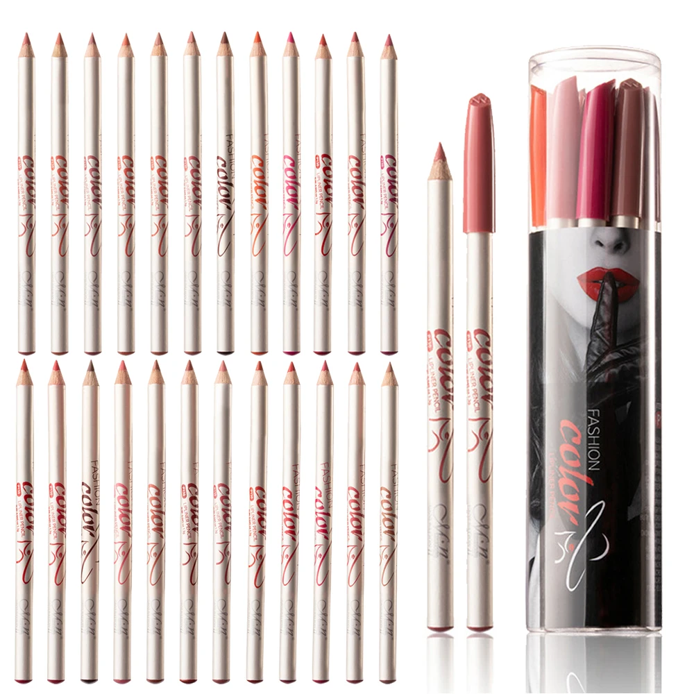 12 Pcs Lip Liner Pencil Set P130 Makeup Long Lasting Matte Lipliner Pen Professional Waterproof Lips Liner Mate Kit