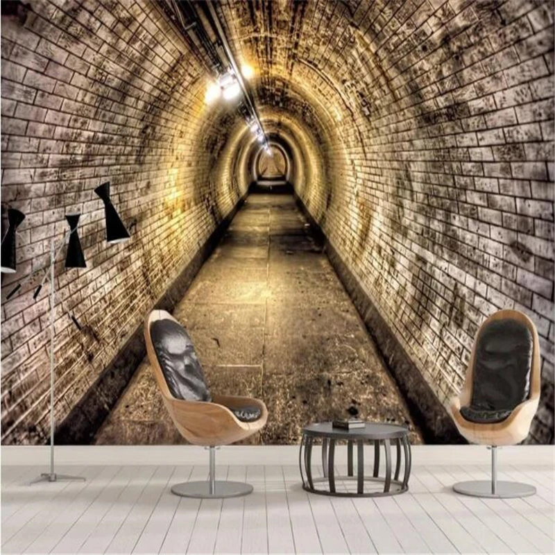 

beibehang Custom wallpaper photo 3D industrial wind cave brick wall tunnel background wall home decoration murals 3d wallpaper