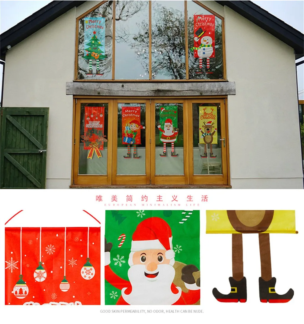 Merry Christmas Ornament Elk Santa Claus Banners Flag Door Window Hanging Xmas Decor Decorations For Home Christmas Banners