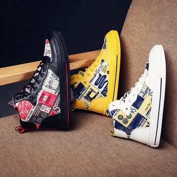 

JX725 Designer shoes men Canvas Sneakers Graffiti Men High help Lace-up Vulcanized Shoes Casual Walking shoe Zapatillas Hombre