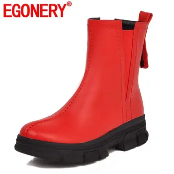comprar Egonery Goth Menina Botas De Motocicleta Do Punk Inverno Couro Artificial Vermelho Bege Sapatos Femininos Apartamentos 34-43 Calçados Tamanhos Grandes