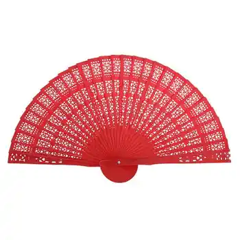 

Vintage Retro Wooden Handbag Fan Carved Hollow Hand Fan Foldable Fan, Red