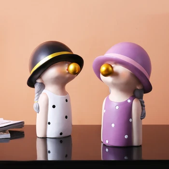 

Creativity Resin Blowing Bubbles Girl Human Sculpture Abstract Desktop Furnishings Modern Home Living Room Decoration Figurines