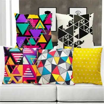 

Colorful Geometric Pattern Cotton Linen Pillowcase for Home Office Sofa Seat Decor Textile Throw Printed Pillow Cover