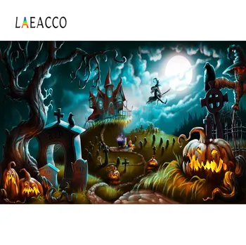 

Laeacco Halloween Backdrops Photography Castle Tomb Pumpkin Witch Party Cartoon Child Photo Background Photocall Photo Studio