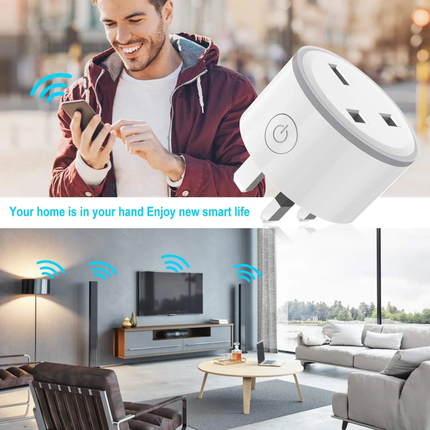 Wifi Smart power Plug разъем стандарта Великобритании адаптер Красочный светодиодный мини домашний набор 15A Голосовое управление работает с Alexa Google Home IFTTT
