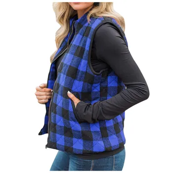 

Outdoor warm clothing jacket women stand with collar check pattern zipper pocket autumn and winter jacket 2020