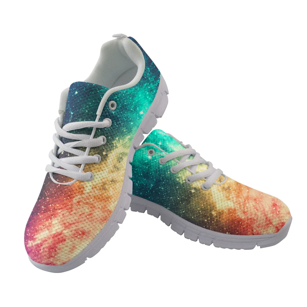 

Autumn Spring Sneakers with Pretty Colorful Galaxy Print Shoes Womens Flats Lace-Up Platform Girls Mesh Footwear Comfortable