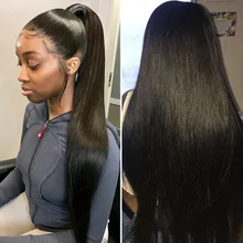 Perruque Lace Closure Wig naturelle brésilienne Remy, cheveux lisses, t-part, 4x4, pre-plucked, avec Baby Hair, pour femmes africaines
