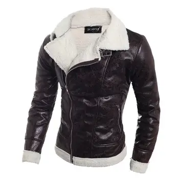 

2020 European code high-quality fine lamb cashmere men's slim collar leather jacket to keep warm lamb cashmere leather