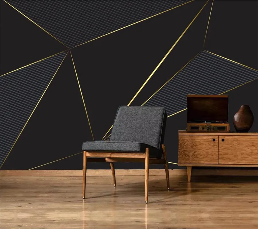 

Customized abstract geometric art wallpaper wallpaper black gold stripes three-dimensional 3d wallpaper waterproof printing
