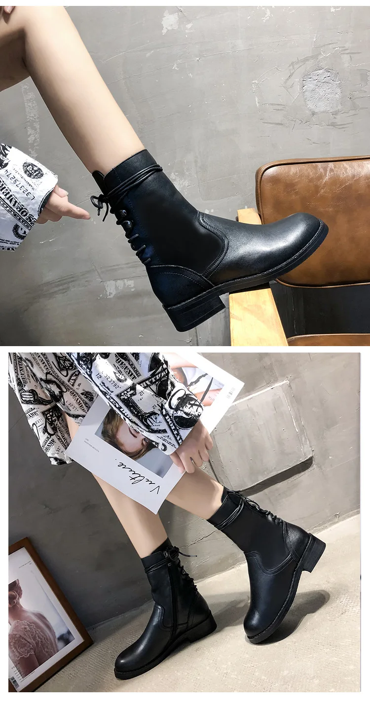 Женские ботинки на платформе; Zapatos de mujer; модные однотонные женские ботинки с круглым носком; Зимние Повседневные мотоциклетные ботинки