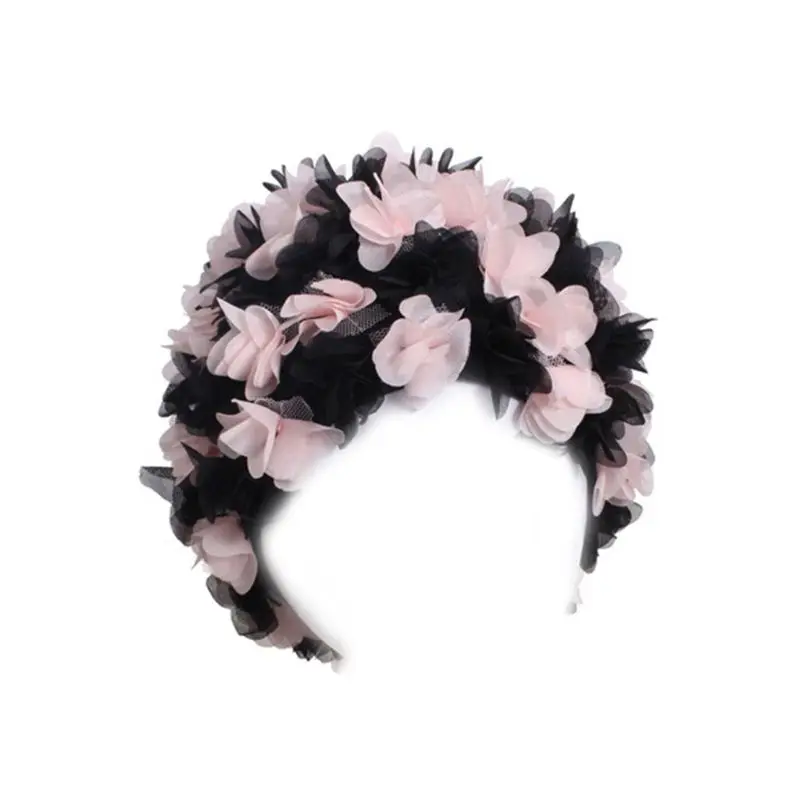 Black plus Pink Шапочка для плавания для взрослых, Креативные 3D лепестки цветов, водонепроницаемая Защитная крышка для ушей, мягкие дышащие легкие унисекс аксессуары для плавания - Цвет: Black plus Pink