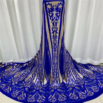

french sequins lace fabric 2021 high quality african royal blue with sequins embroidered laces nigerian mesh fabrics 5 yards