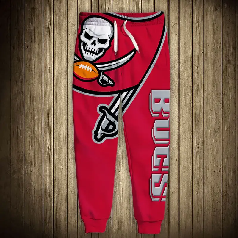 under armour sweatpants Fashion Tampa Bay Men's casual Buccaneers pants Black and red stitching geometric lines pirate flag printing 3D sweatpants baggy sweatpants Sweatpants